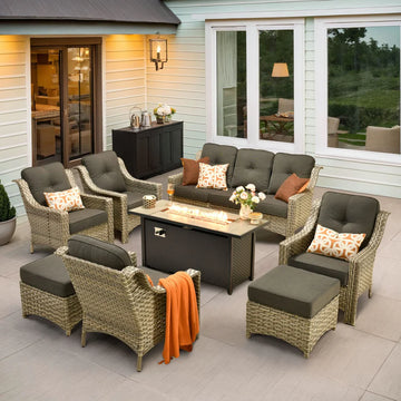 Outdoor 8 Pieces Coversation Set with 54" Fire Pit Table