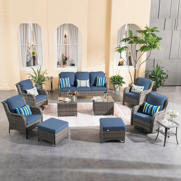 Patio Conversation Set 10-Piece with Rocking Chairs and Table Kenard