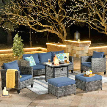 Patio Conversation Set 6-Piece with 30'' Fire Pit Table and Vultros Set