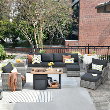 Patio Furniture Set 10-Piece include 42"Rectangle Fire Pit Table, Partially Assembled,BRS Series