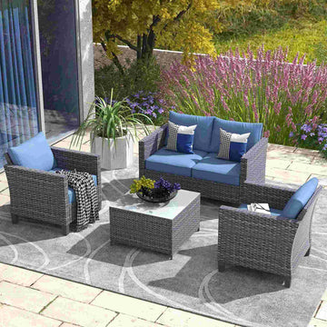 Patio Furniture Set New Vultros 4 Piece High Back Sectional Sofa with Cushions