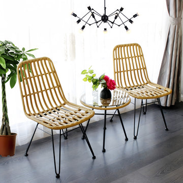 Balcony outdoor tea table and chair combination, simple and casual style, indoor rattan backrest chair, internet celebrity guesthouse, light luxury rattan chair