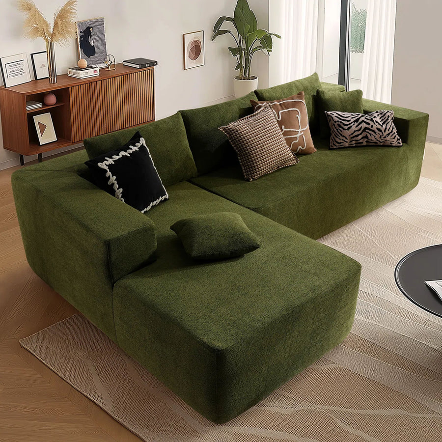 104" L-Shape Modular Couch with Chaise, Plush Corduroy Fabric, No Assembly Required