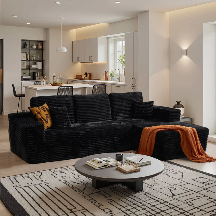 104" L-Shape Modular Couch with Chaise, Plush Corduroy Fabric, No Assembly Required