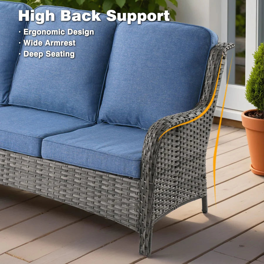 10 Pieces Patio Furniture Set with Fire Pit Table Outdoor Wicker Sofa Loveseat and Swivel Rocking Glider Chairs