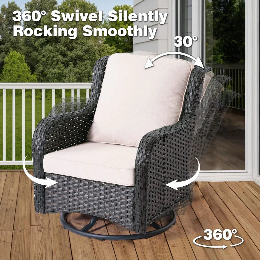 10 Pieces Patio Furniture Set with Fire Pit Table Outdoor Wicker Sofa Loveseat and Swivel Rocking Glider Chairs