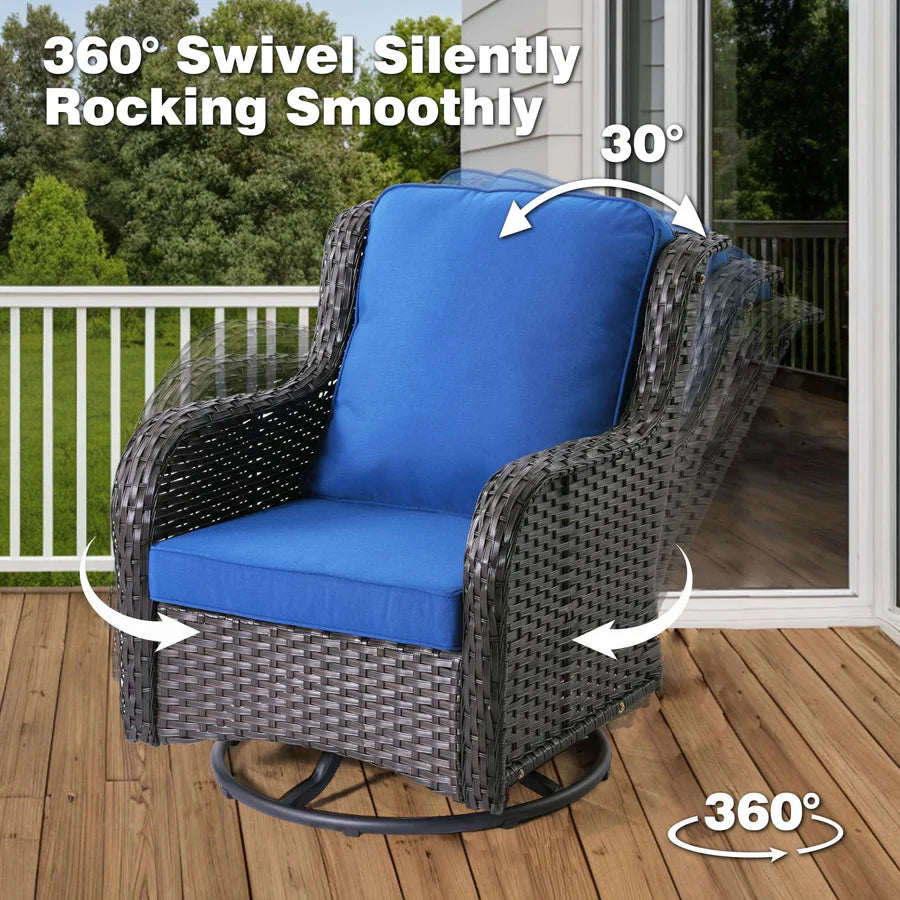 10 Pieces Patio Furniture Set with Fire Pit Table Outdoor Wicker Sofa Loveseat and Swivel Rocking Glider Chairs