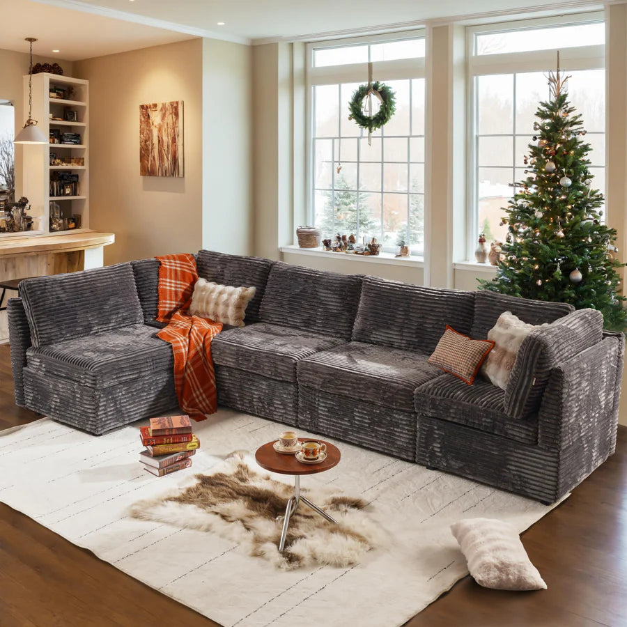 130.7" Modular Sectional Sofa Couch, L-Shaped Minimalist Couches, Modern Deep Seat Cloud Plush Corduroy Sofas Set