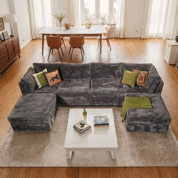 130.7" Modular Sectional Sofa Couch, U-Shaped Minimalist Couches with 2 Ottomans Chaise