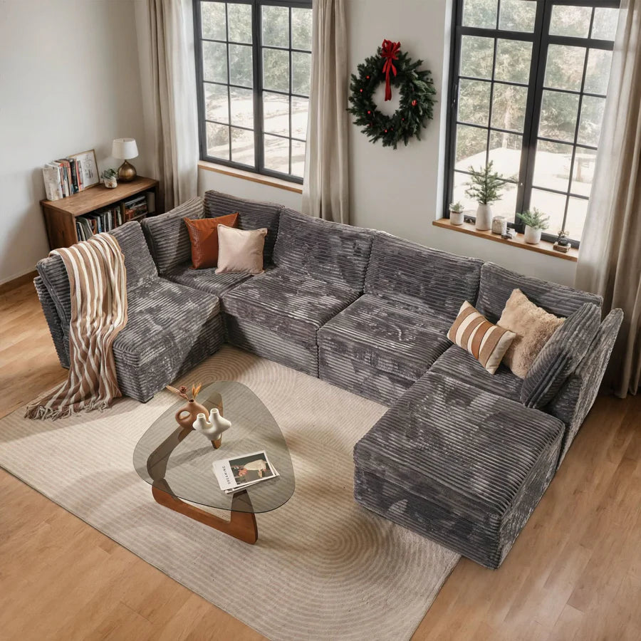 130.7" Modular Sectional Sofa Couch, U-Shaped Minimalist Couches with Sofa Bed Chaise