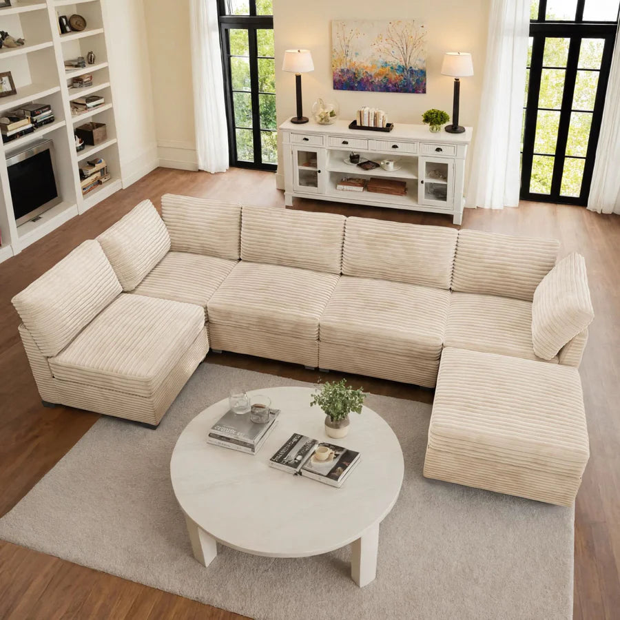 130.7" Modular Sectional Sofa Couch, U-Shaped Minimalist Couches with Sofa Bed Chaise