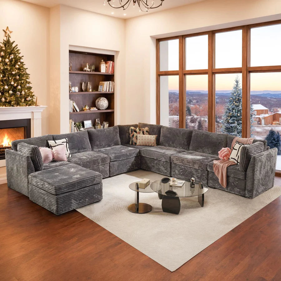 163.4" Modular Sectional Sofa Couch, L-Shaped Minimalist Couches with Ottoman Chaise
