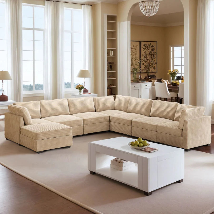 163.4" Modular Sectional Sofa Couch, L-Shaped Minimalist Couches with Ottoman Chaise
