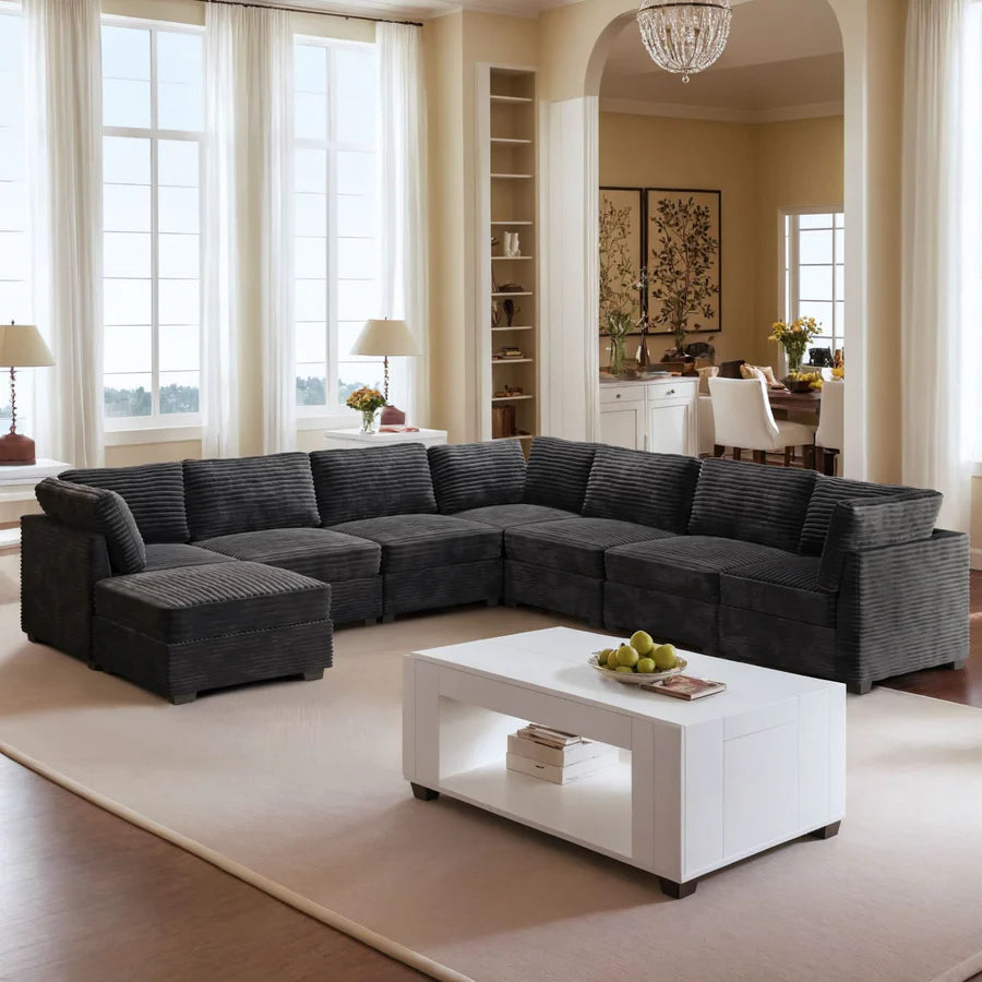 163.4" Modular Sectional Sofa Couch, L-Shaped Minimalist Couches with Ottoman Chaise