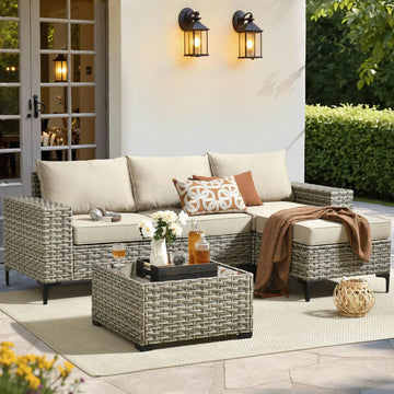 5 Pieces Patio Furniture Set Outdoor Sectional Sofa Couch with Comfy Cushions Deep Seat