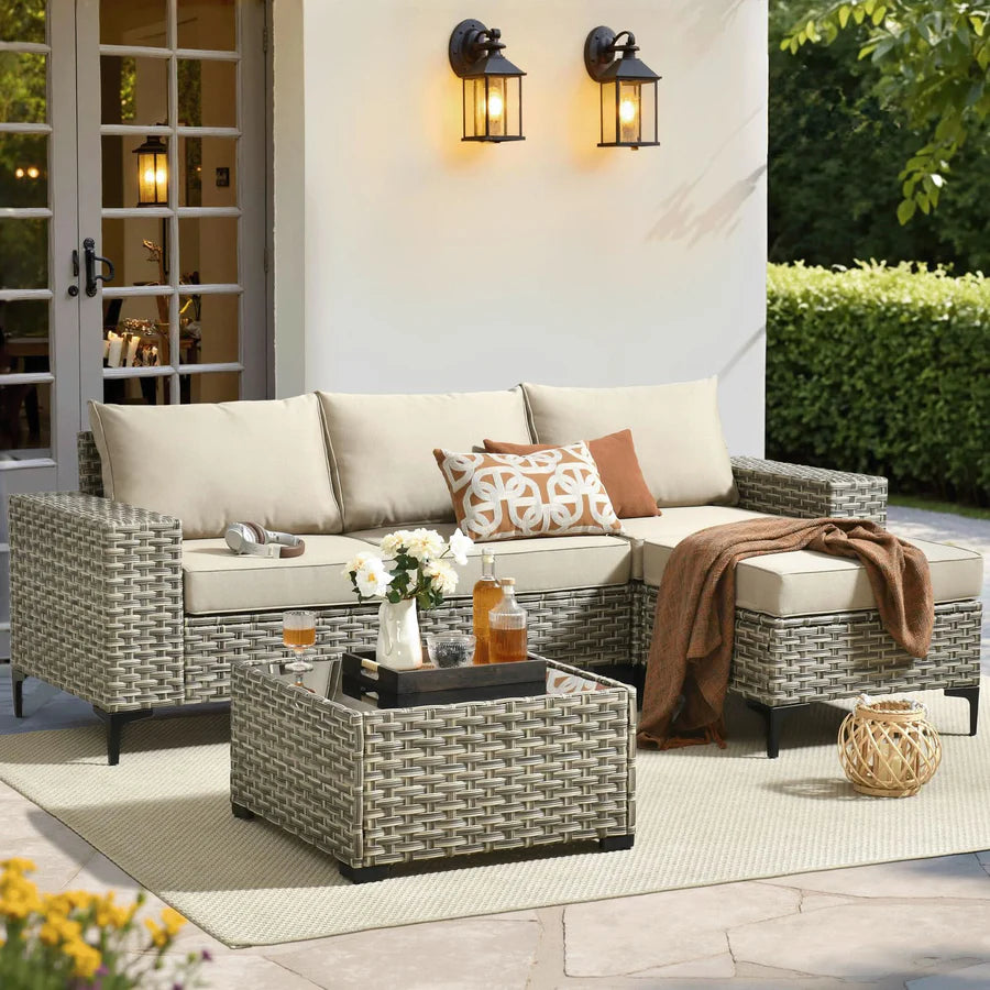 5 Pieces Patio Furniture Set Outdoor Sectional Sofa Couch with Comfy Cushions Deep Seat