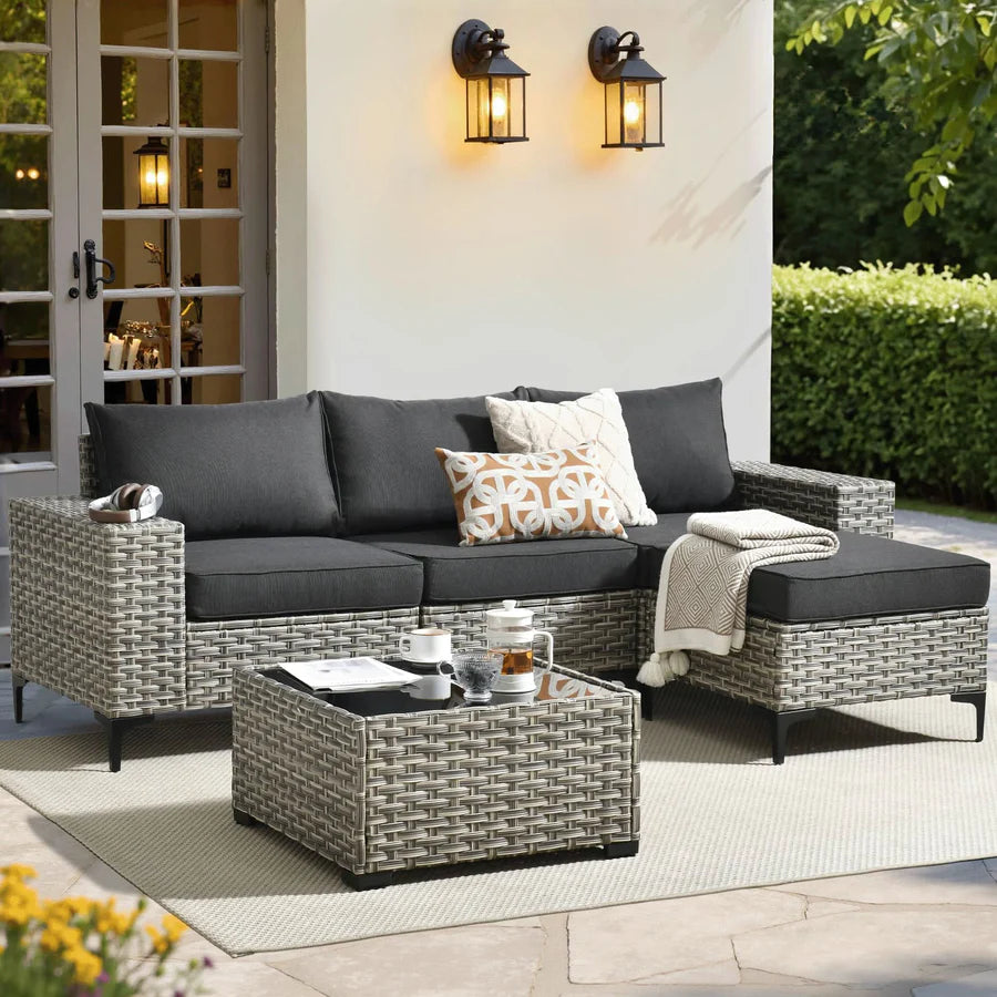 5 Pieces Patio Furniture Set Outdoor Sectional Sofa Couch with Comfy Cushions Deep Seat