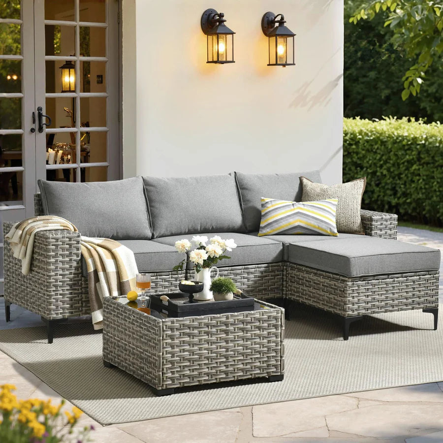 5 Pieces Patio Furniture Set Outdoor Sectional Sofa Couch with Comfy Cushions Deep Seat