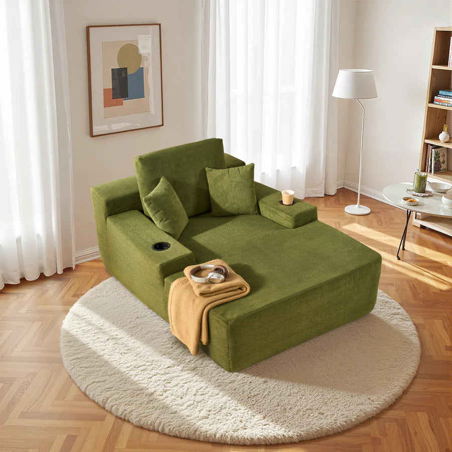 67" Chaise Lounge Chair with Cup Holders