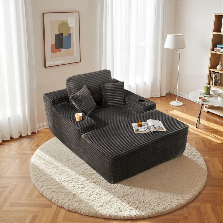 67" Chaise Lounge Chair with Cup Holders