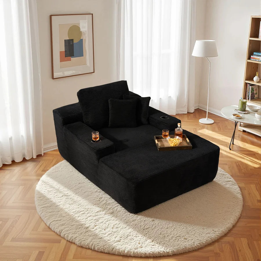 67" Oversized Chaise Lounge ,Corduroy Sleeper Sofa with Cup Holders