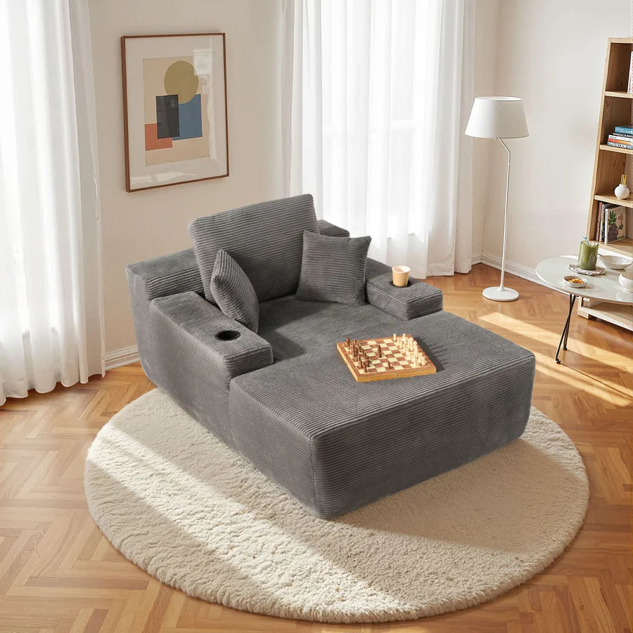 67" Oversized Chaise Lounge ,Corduroy Sleeper Sofa with Cup Holders