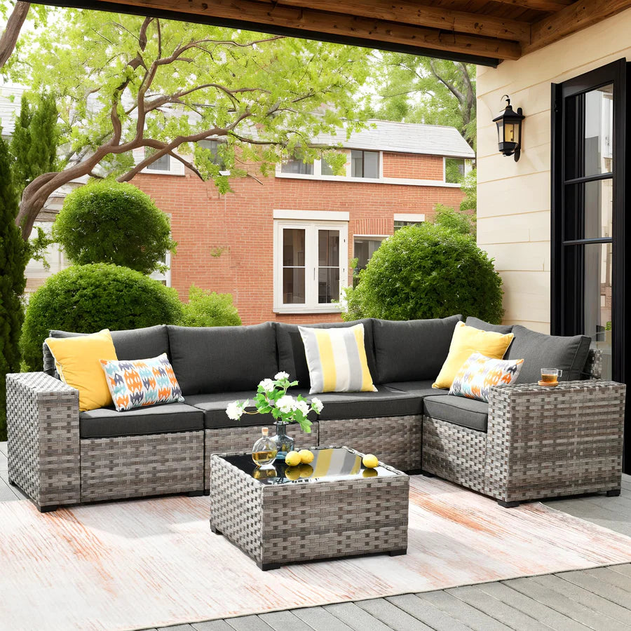 6 Pieces Outdoor Sectional Sofa with 7.68'' Broad Handrails