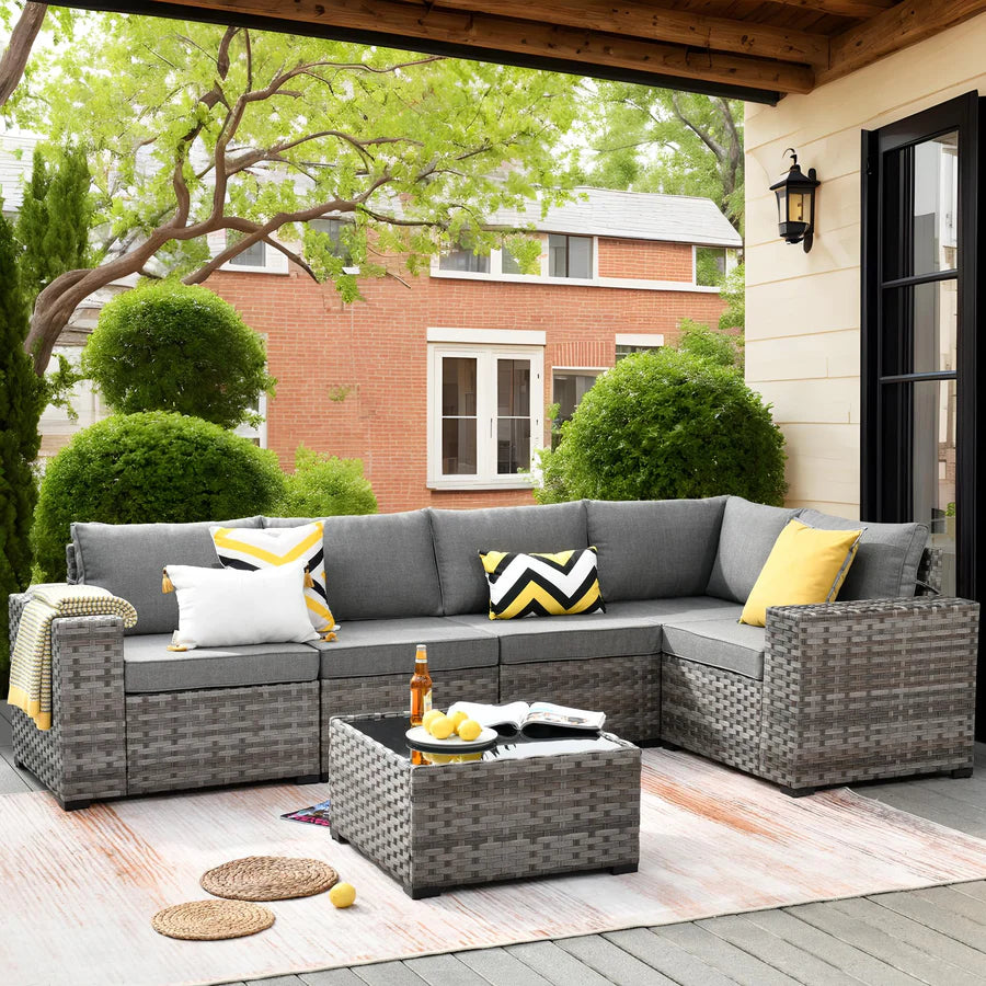 6 Pieces Outdoor Sectional Sofa with 7.68'' Broad Handrails