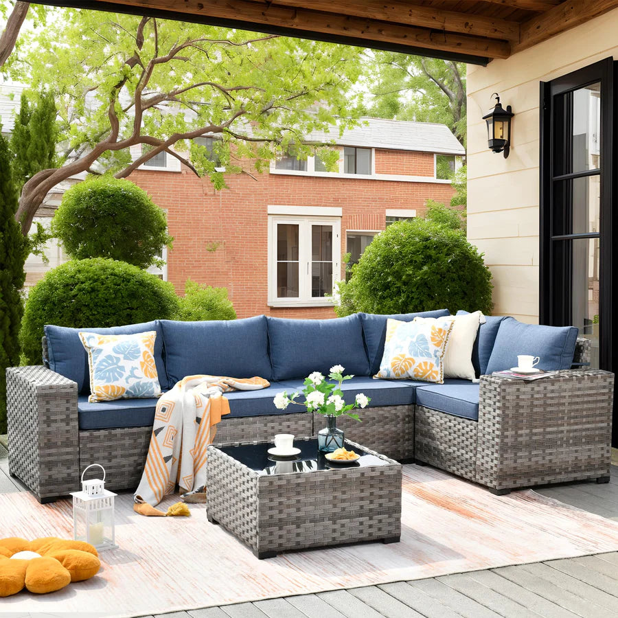 6 Pieces Outdoor Sectional Sofa with 7.68'' Broad Handrails