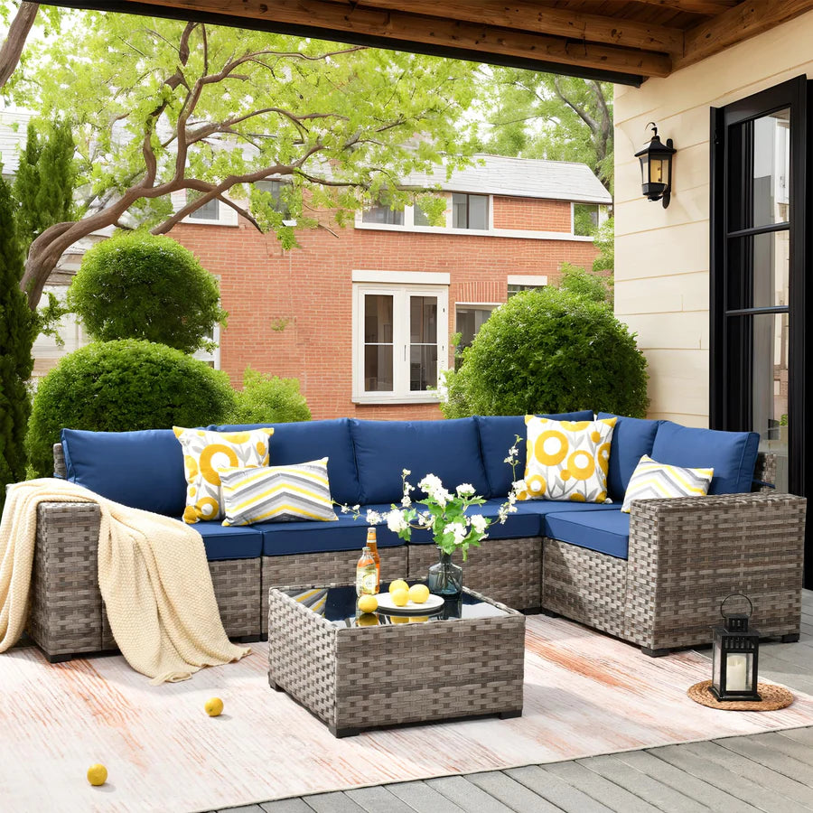 6 Pieces Outdoor Sectional Sofa with 7.68'' Broad Handrails