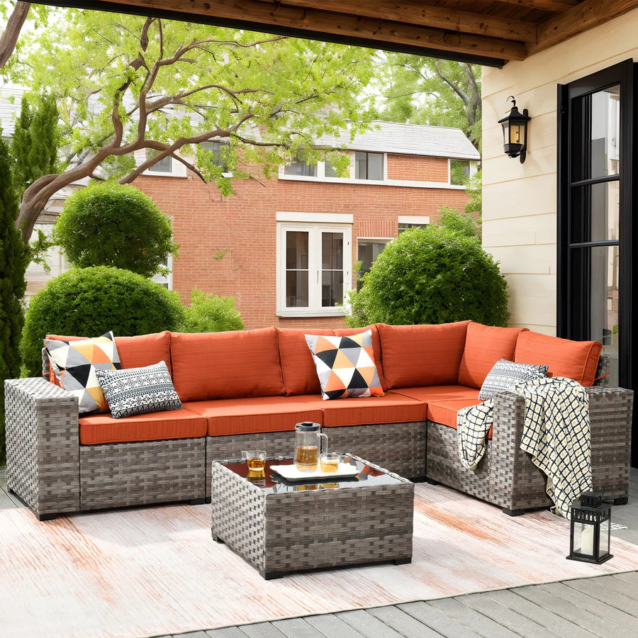 6 Pieces Outdoor Sectional Sofa with 7.68'' Broad Handrails