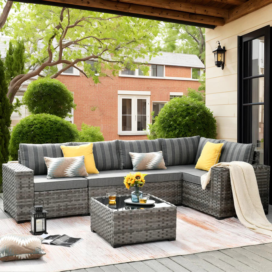 6 Pieces Outdoor Sectional Sofa with 7.68'' Broad Handrails