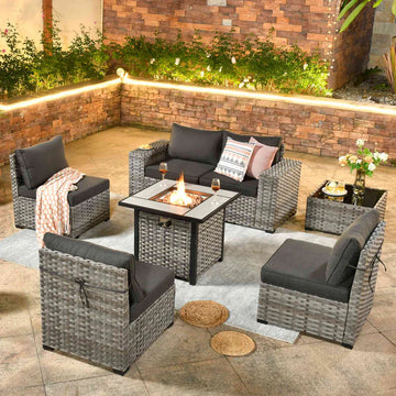 7 Pieces Patio Furniture Set with 7.68'' Broad Handrails and 30'' Fire Pit Table1