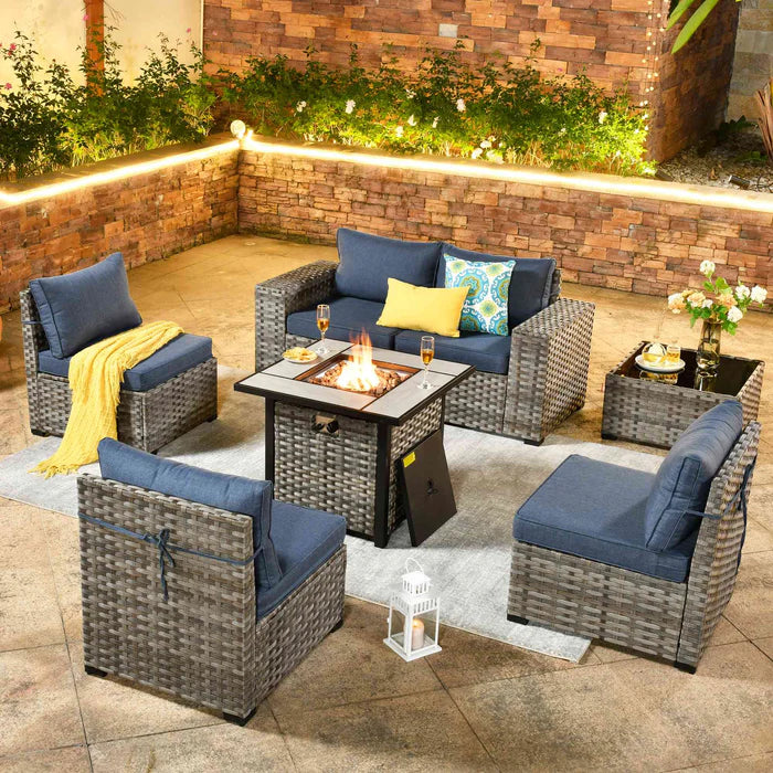 7 Pieces Patio Furniture Set with 7.68'' Broad Handrails and 30'' Fire Pit Table1