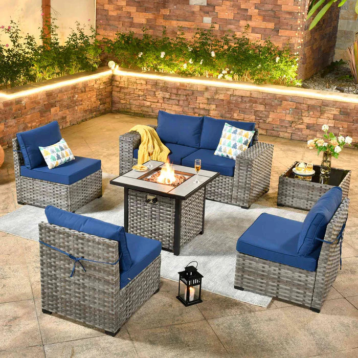 7 Pieces Patio Furniture Set with 7.68'' Broad Handrails and 30'' Fire Pit Table1