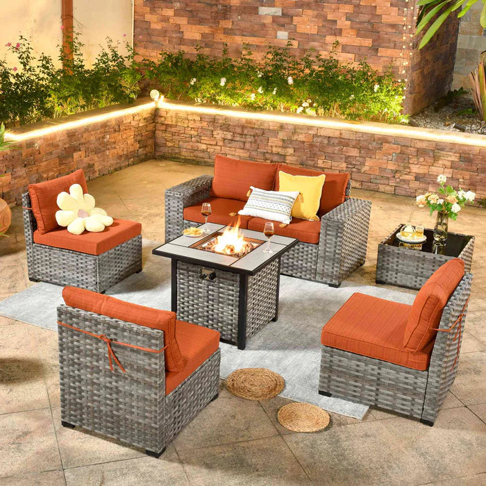 7 Pieces Patio Furniture Set with 7.68'' Broad Handrails and 30'' Fire Pit Table1