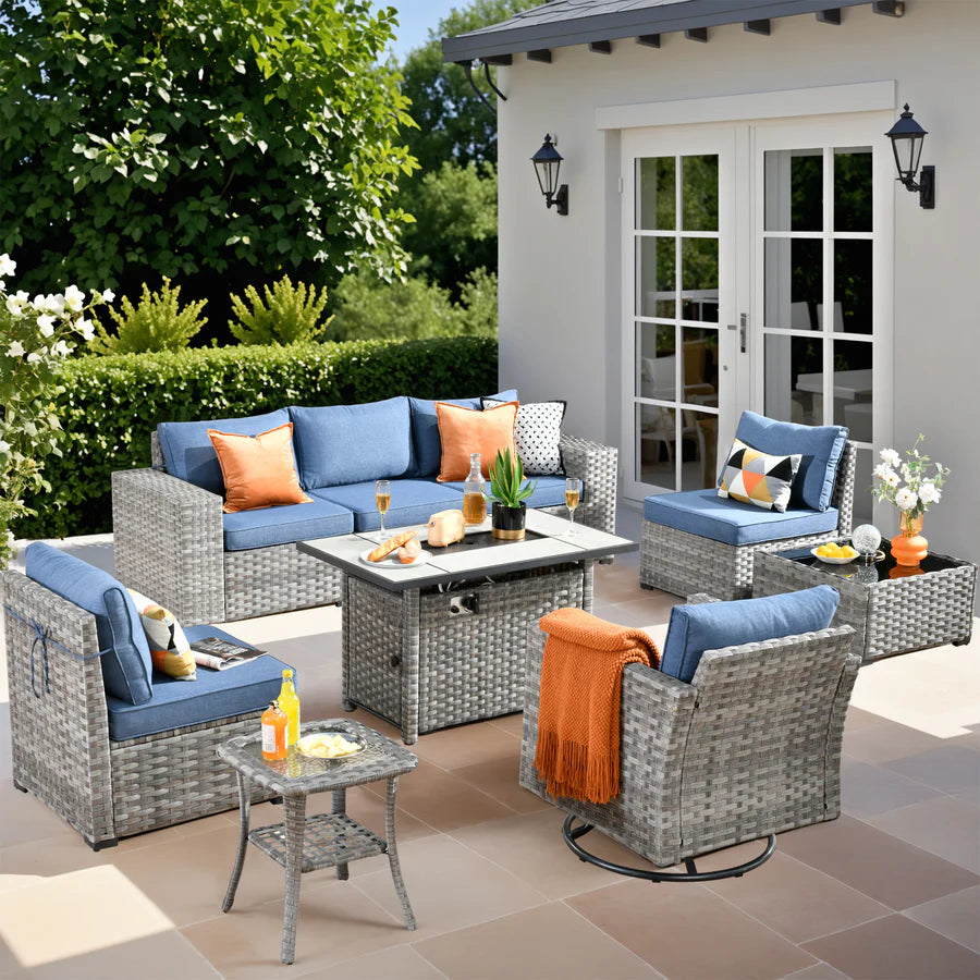 9-Piece Outdoor Furniture Set with 7.68'' Wide Armrests