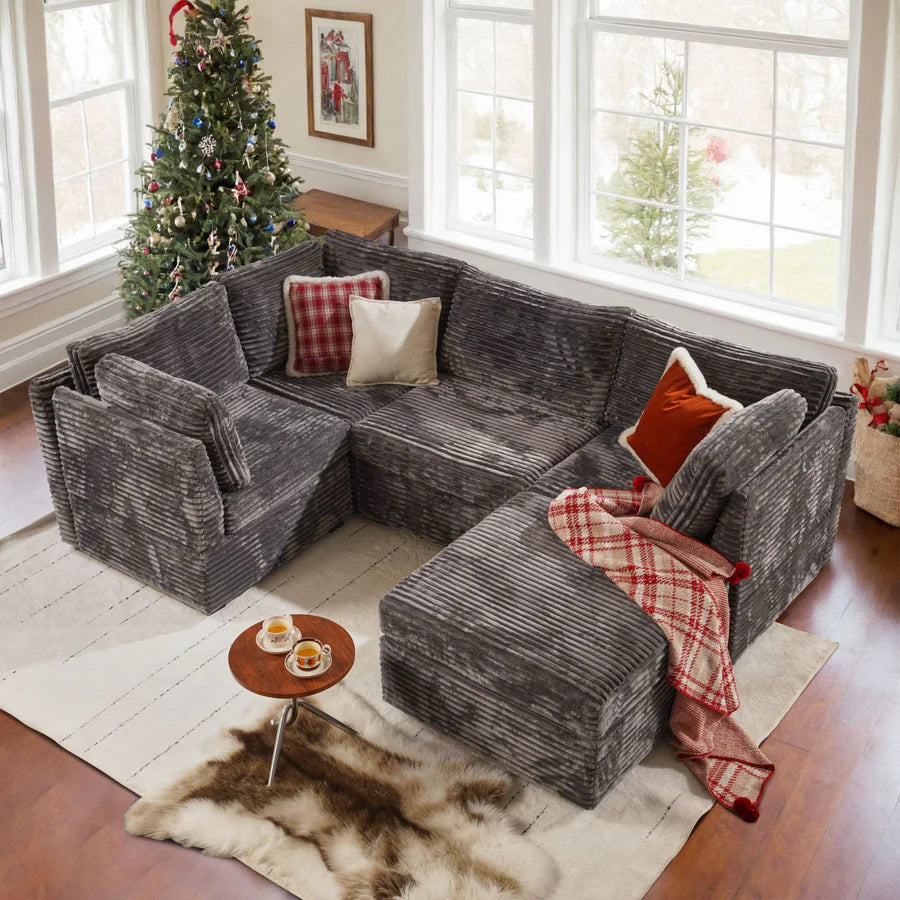 98" Modular Sectional Sofa Couch, L-Shaped Minimalist Couches with Sofa Bed Chaise