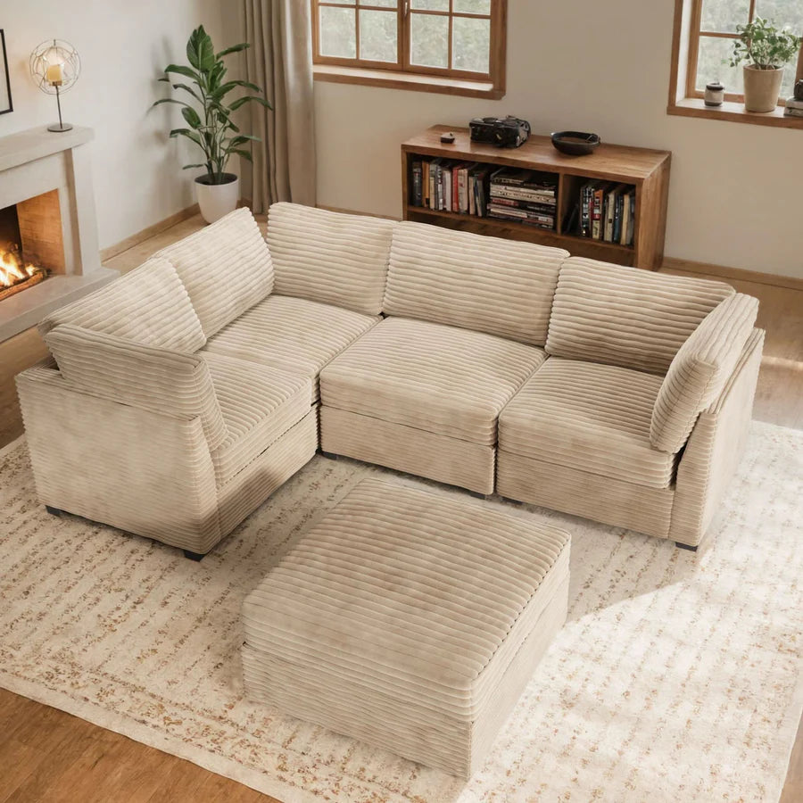 98" Modular Sectional Sofa Couch, L-Shaped Minimalist Couches with Sofa Bed Chaise
