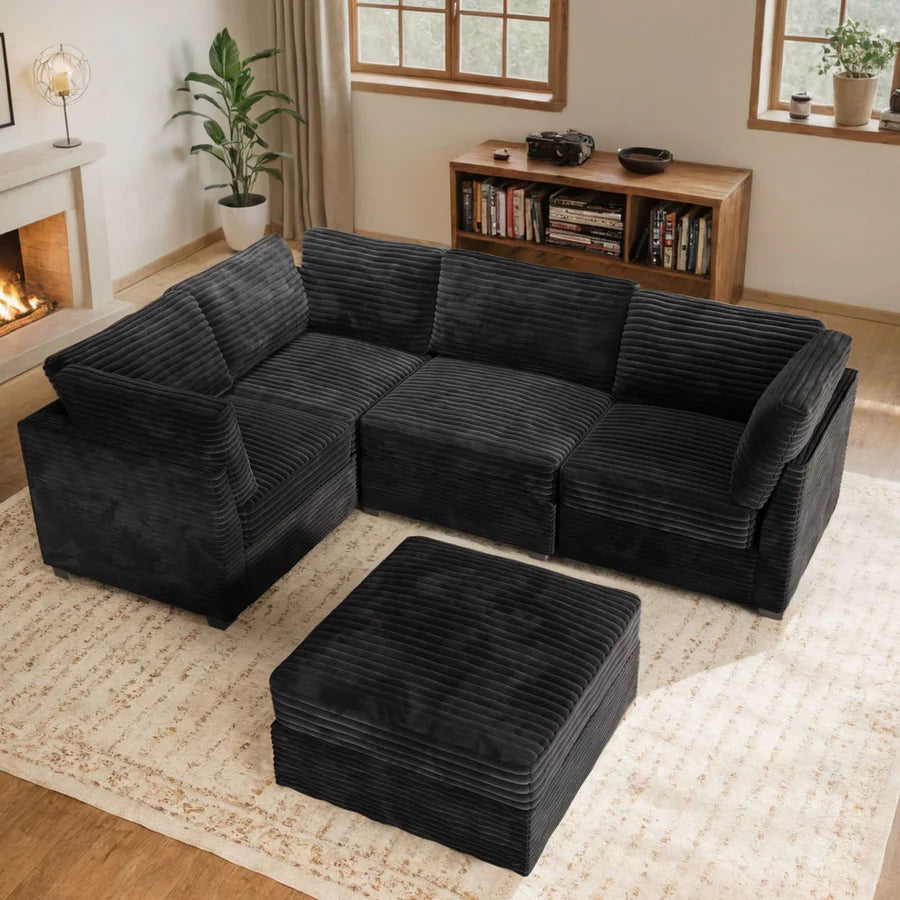 98" Modular Sectional Sofa Couch, L-Shaped Minimalist Couches with Sofa Bed Chaise