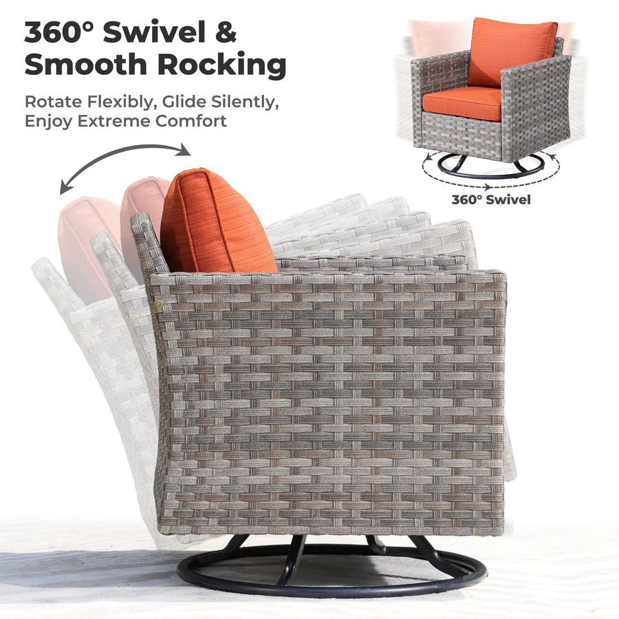 9 Pieces Patio Furniture Set, Outdoor Sectional Sofa with Swivel Rocking Chair, 30" Fire Pit Table