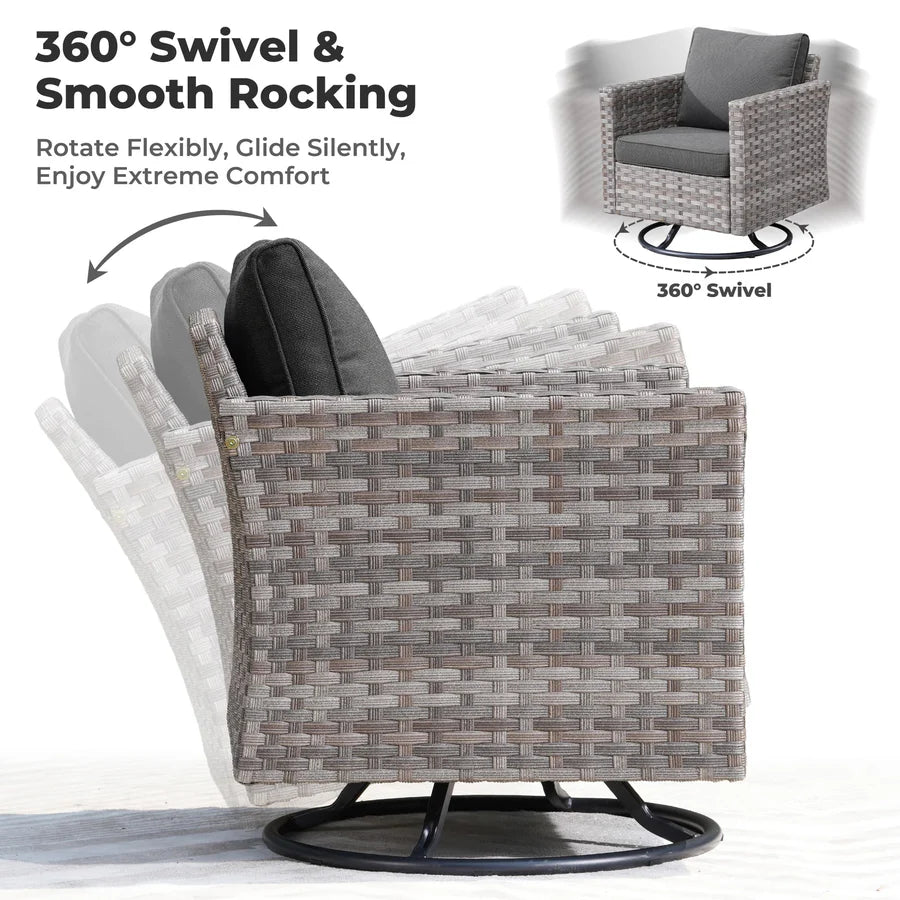 9 Pieces Patio Furniture Set, Outdoor Sectional Sofa with Swivel Rocking Chair, 30" Fire Pit Table