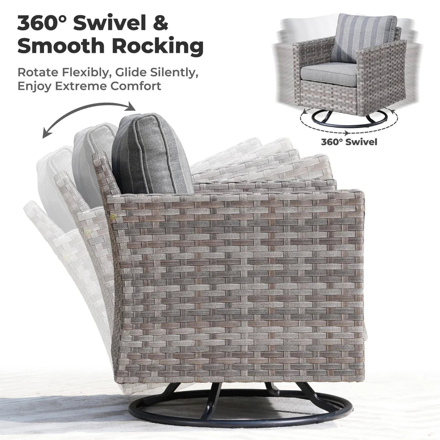 9 Pieces Patio Furniture Set, Outdoor Sectional Sofa with Swivel Rocking Chair, 30" Fire Pit Table