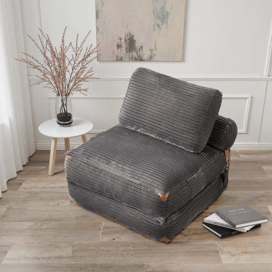 Bean Bag Bed Folding Sofa Bed – Convertible Sleeper Chair with Pillow & Back Support