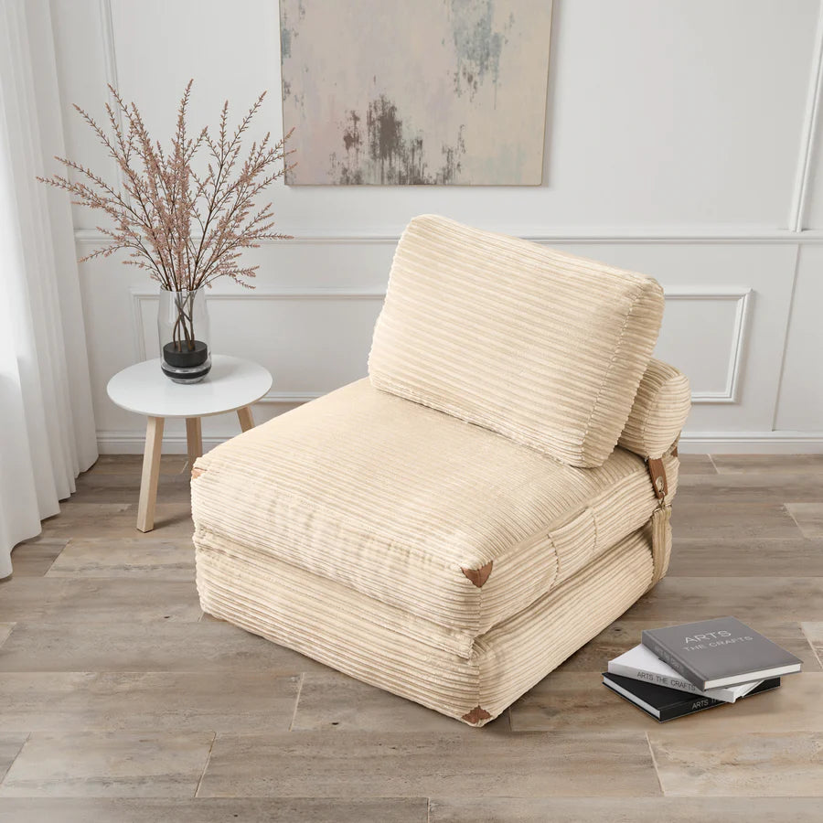 Bean Bag Bed Folding Sofa Bed – Convertible Sleeper Chair with Pillow & Back Support