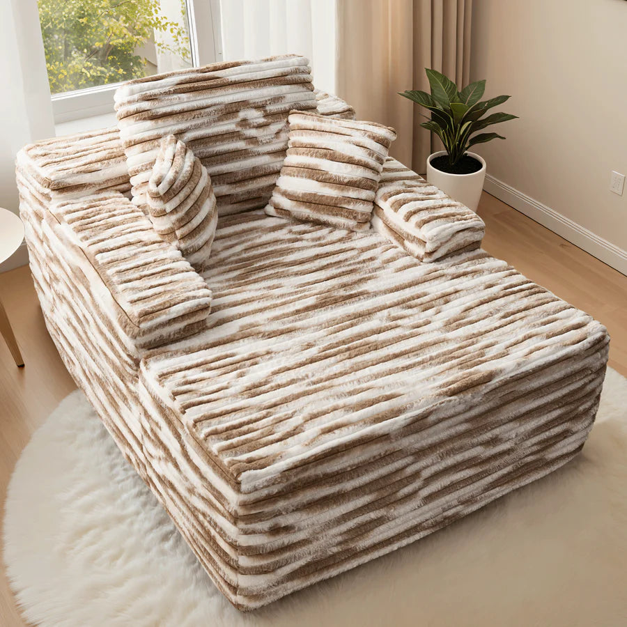 Boneless Chaise Lounge,Luxurious Faux Fur, No Assembly Required