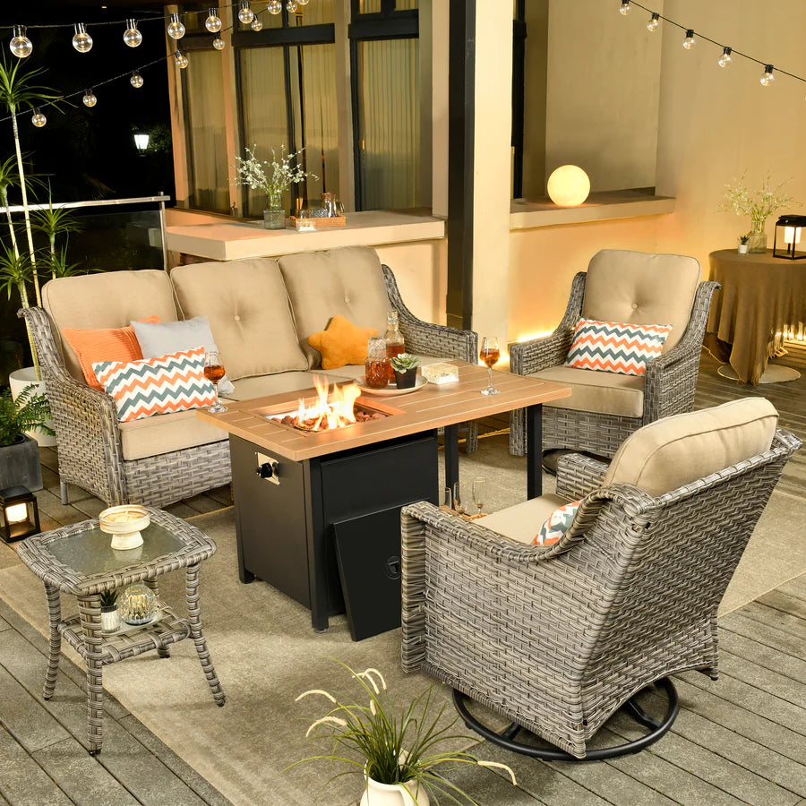 Conversation Set 5-Piece PAD Series include Rocking Chair & 47"Fire Pit Table