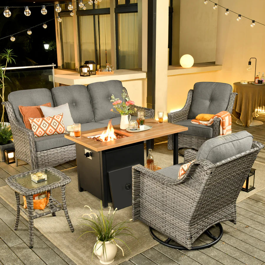Conversation Set 5-Piece PAD Series include Rocking Chair & 47"Fire Pit Table