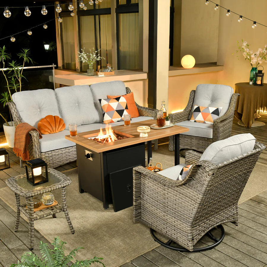 Conversation Set 5-Piece PAD Series include Rocking Chair & 47"Fire Pit Table