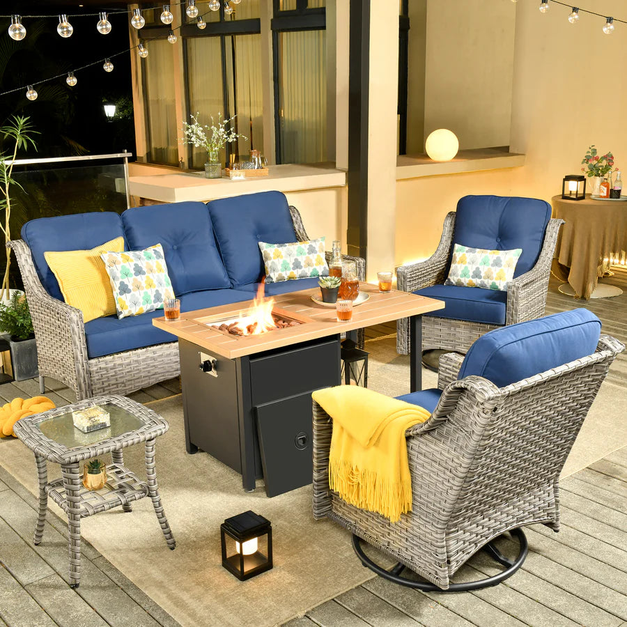 Conversation Set 5-Piece PAD Series include Rocking Chair & 47"Fire Pit Table